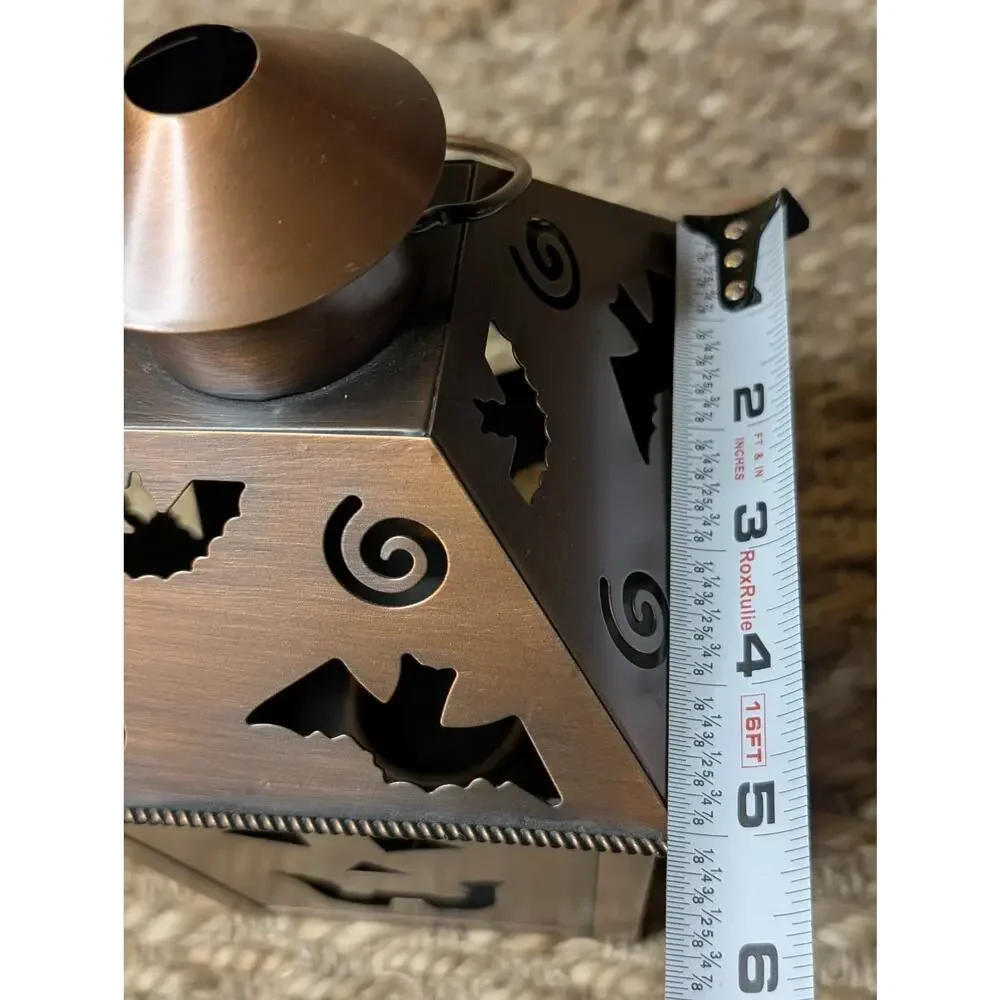 Halloween Lantern Tea Light Holder Metal Bronze Toned Pumpkin Bats